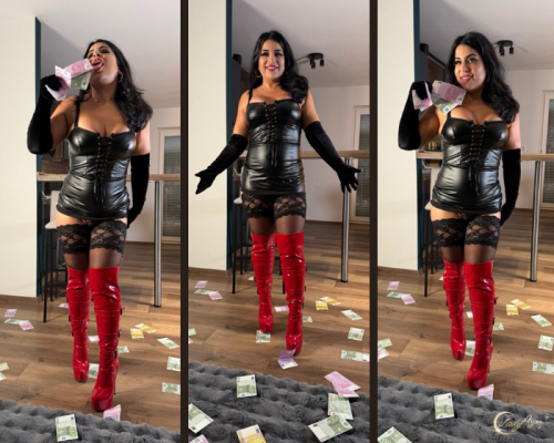 Geldsklave dreht Aufladerad und zahlt Betrag bei dominanter Geldherrin online