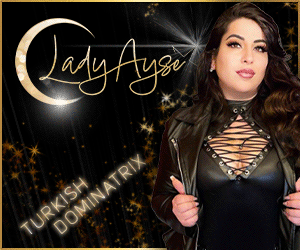 Starke tuerkische dominatrix im leder zeigt macht und kontrolle auf banner